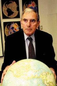 Adam Dziewonski of Harvard University with his globes.